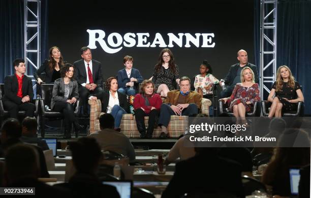 Executive producers Whitney Cummings and Tom Werner, actors Ames McNamera, Emma Kenney, Jayden Rey, executive producer Bruce Helford, actor Michael...