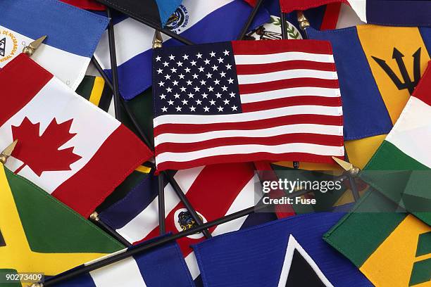 usa and international flags - oriflamme stock pictures, royalty-free photos & images