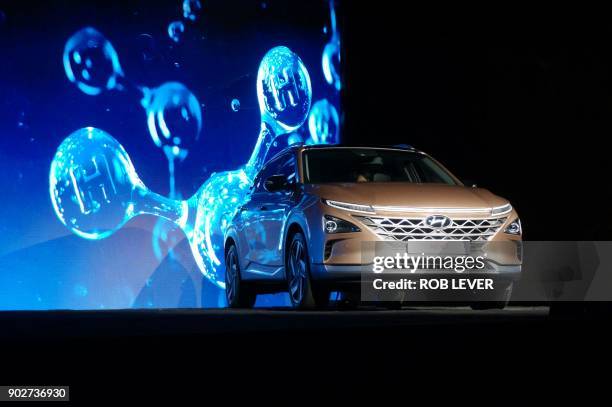 The Nexo, a hydrogen fuel-cell powered vehicle, is presented at the International Consumer Electronics Show in Las Vegas on January 8, 2018. -...