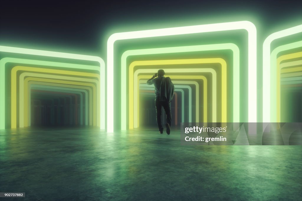 Businessman walking into the uncertain future