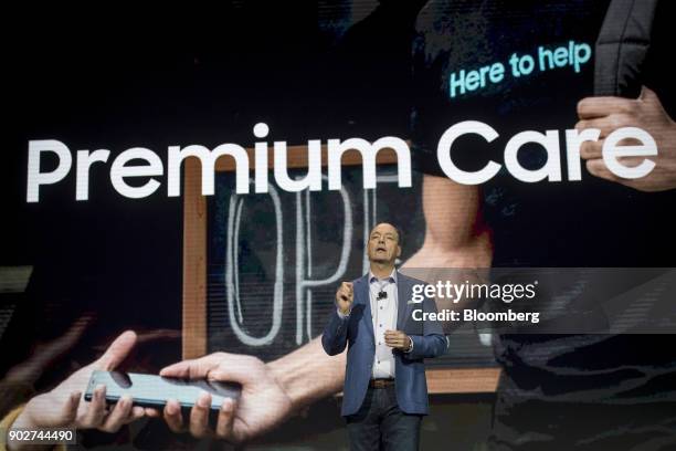 Tim Baxter, president and chief executive officer of Samsung Electronics America Inc., speaks during the company's press conference at the 2018...