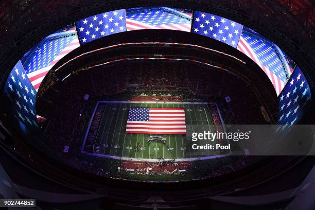 General view of the stadium during the national anthem prior to the CFP National Championship presented by AT&T between the Georgia Bulldogs and the...
