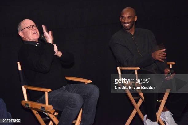 Glen Keane and Kobe Bryant speak during the "Dear Basketball" screening and Q&A at The Landmark at 57 West on January 8, 2018 in New York City.