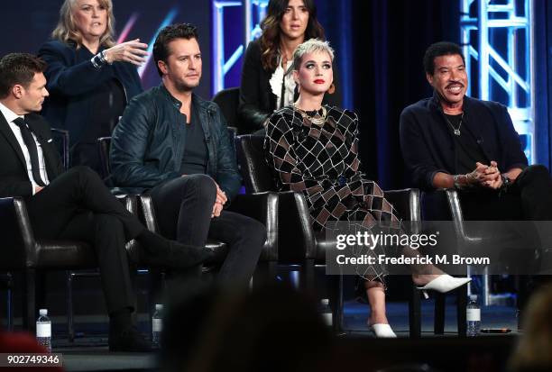 Showrunner/executive producer Trish Kinane, co-executive producer Megan Michaels Wolflick host Ryan Seacrest, judges Luke Bryan, Katy Perry and...