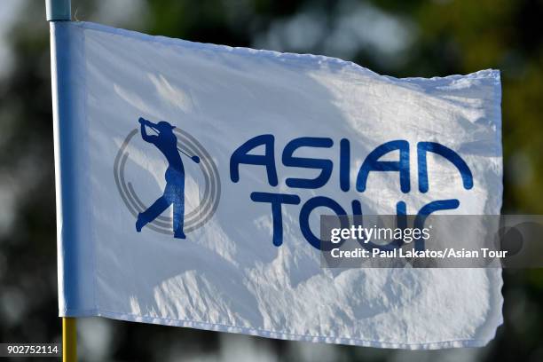 The new logo on the Asian Tour pin flag during practice ahead of the 2018 Asian Tour Qualifying School Final Stage at Rayong Green Valley Country...