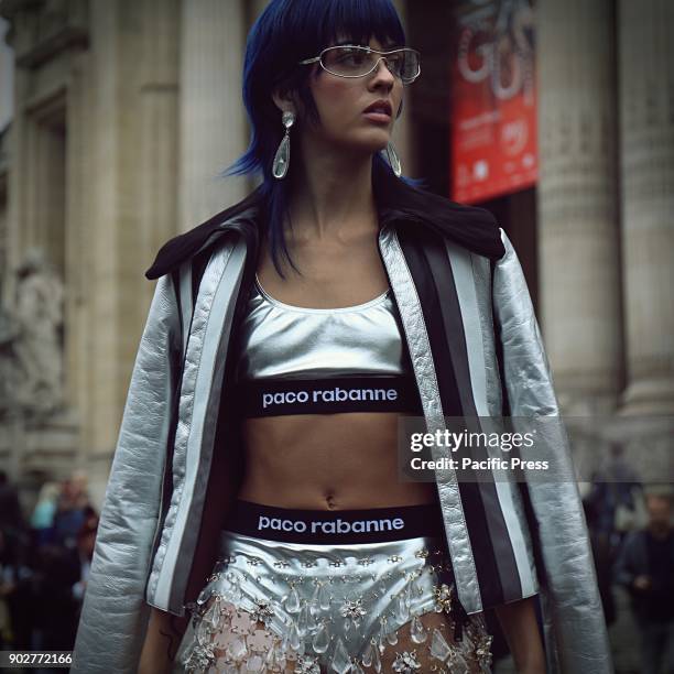Sita Abellan on the street during the Paris Fashion Week.