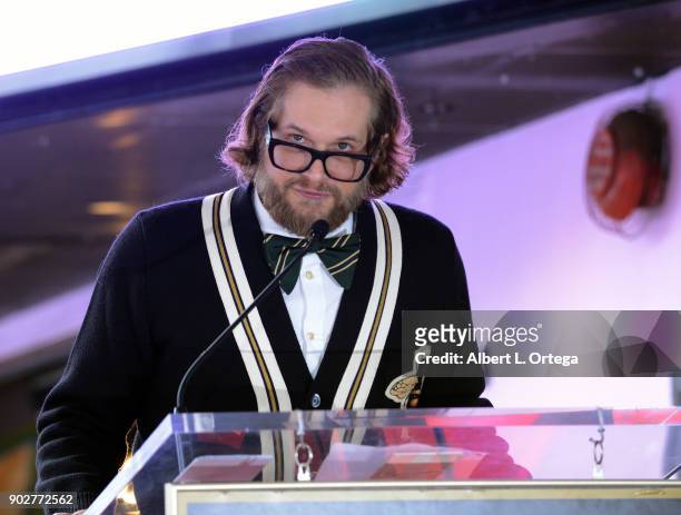 Writer Bryan Fuller speaks at Gillian Anderson's star ceremony on The Hollywood Walk of Fame on January 8, 2018 in Hollywood, California.
