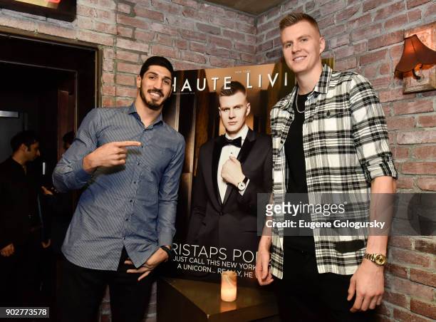 Enes Kanter, and Kristaps Porzingis attend the Haute Living Honoring of Kristaps Porzingis With Jaquet Droz at TAO Downtown on January 8, 2018 in New...