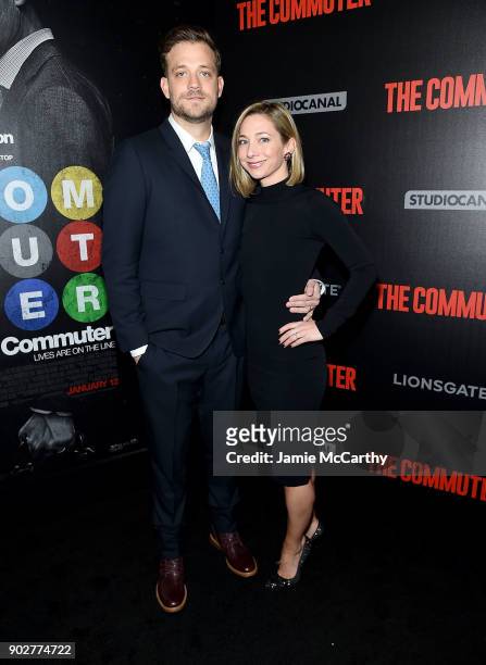 Screenwriter Ryan Engle and guest attend the "The Commuter" New York Premiere at AMC Loews Lincoln Square on January 8, 2018 in New York City.