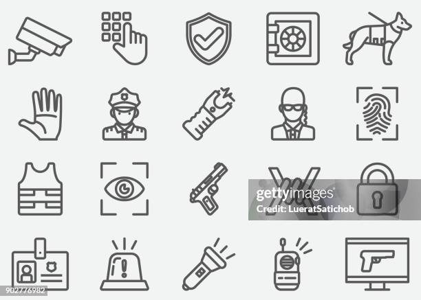 ilustraciones, imágenes clip art, dibujos animados e iconos de stock de iconos de línea de guardia de seguridad - surveillance camera