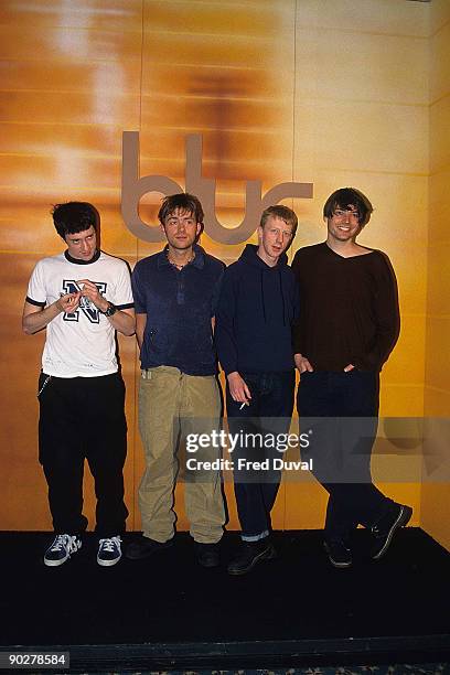Blur's Graham Coxon, Damon Albarn, Dave Rowntree and Alex James at album launch on February 1, 1997 in London.
