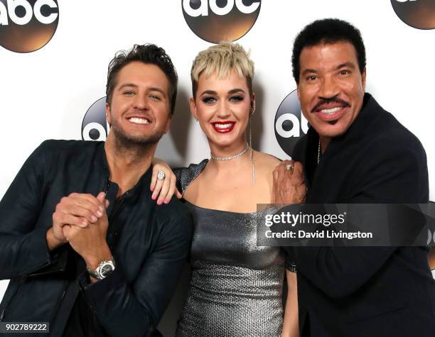 Singers Luke Bryan, Katy Perry, and Lionel Richie attend Disney ABC Television Group's TCA Winter Press Tour 2018 at The Langham Huntington, Pasadena...