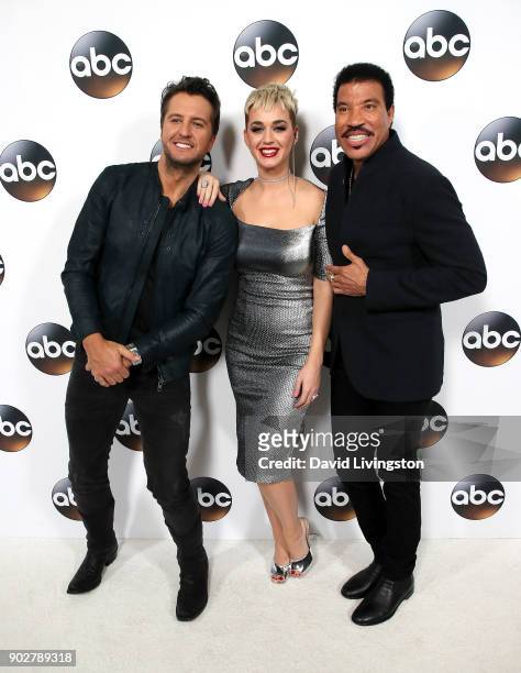 Singers Luke Bryan, Katy Perry, and Lionel Richie attend Disney ABC Television Group's TCA Winter Press Tour 2018 at The Langham Huntington, Pasadena...