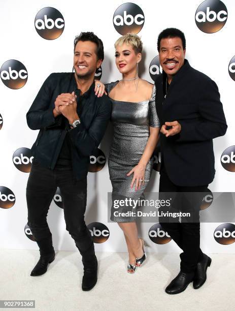 Singers Luke Bryan, Katy Perry, and Lionel Richie attend Disney ABC Television Group's TCA Winter Press Tour 2018 at The Langham Huntington, Pasadena...