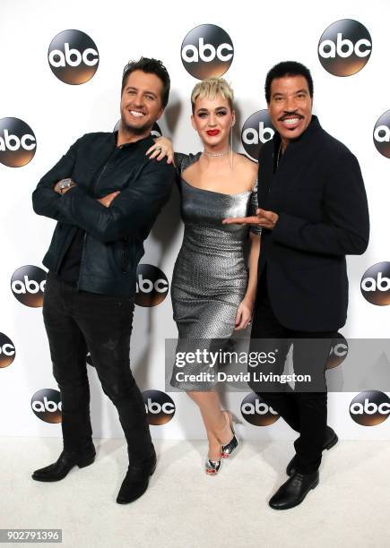 Singers Luke Bryan, Katy Perry, and Lionel Richie attend Disney ABC Television Group's TCA Winter Press Tour 2018 at The Langham Huntington, Pasadena...