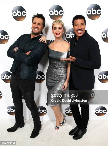 Singers Luke Bryan, Katy Perry, and Lionel Richie attend Disney ABC Television Group's TCA Winter Press Tour 2018 at The Langham Huntington, Pasadena...