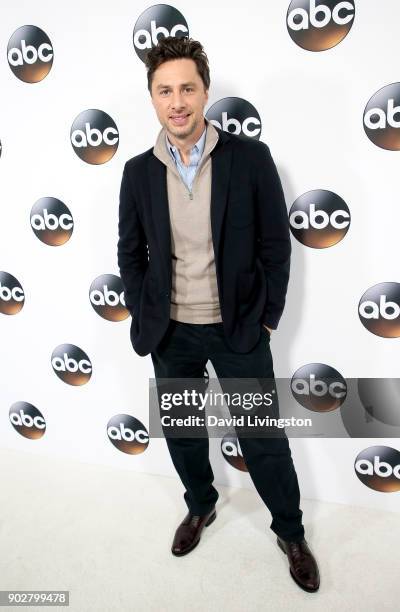 Actor Zach Braff attends Disney ABC Television Group's TCA Winter Press Tour 2018 at The Langham Huntington, Pasadena on January 8, 2018 in Pasadena,...