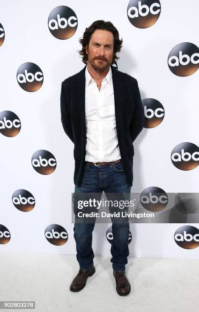 Actor Oliver Hudson attends Disney ABC Television Group's TCA Winter Press Tour 2018 at The Langham Huntington, Pasadena on January 8, 2018 in...