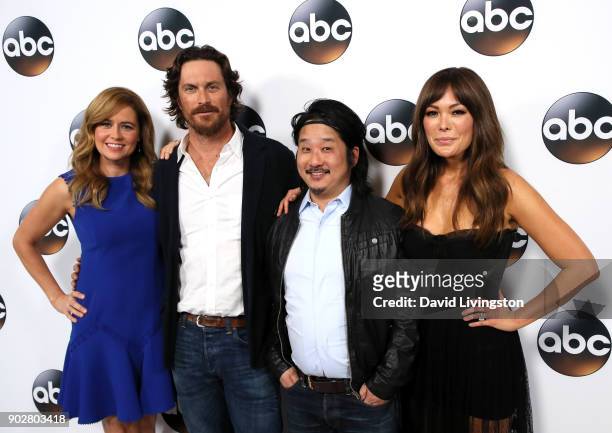 Actors Jenna Fischer, Oliver Hudson, Bobby Lee, and Lindsay Price attend Disney ABC Television Group's TCA Winter Press Tour 2018 at The Langham...