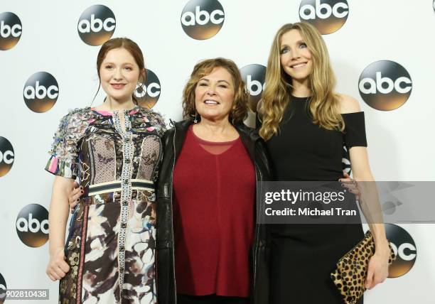 Emma Kenney, Roseanne Barr and Sarah Chalke attend the Disney ABC Television Group hosts TCA Winter Press Tour 2018 held at The Langham Huntington on...