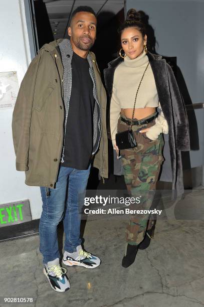 Actress Shay Mitchell and Matte Babel attend a basketball game between the Los Angeles Clippers and the Atlanta Hawks at Staples Center on January 8,...