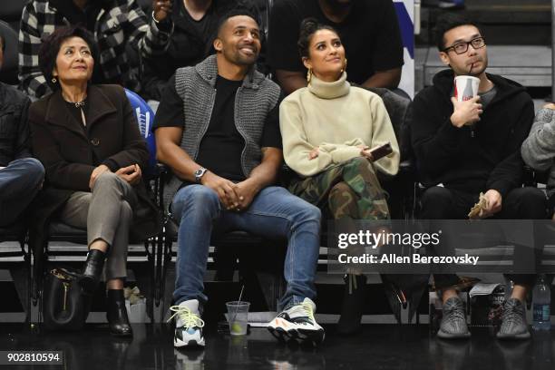 Actress Shay Mitchell and Matte Babel attend a basketball game between the Los Angeles Clippers and the Atlanta Hawks at Staples Center on January 8,...