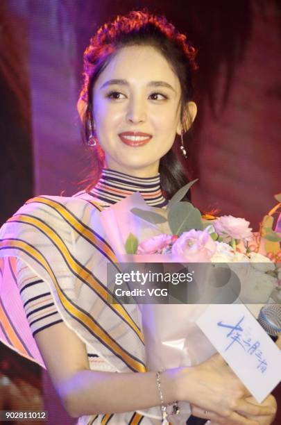 Actress Gulnezer Bextiyar attends the press conference of TV drama 'Ten Years Late' on January 8, 2018 in Shanghai, China.