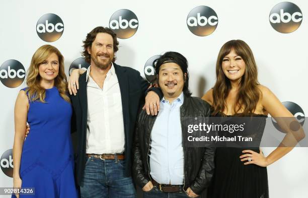 Jenna Fischer, Oliver Hudson, Bobby Lee and Lindsay Price attend the Disney ABC Television Group hosts TCA Winter Press Tour 2018 held at The Langham...