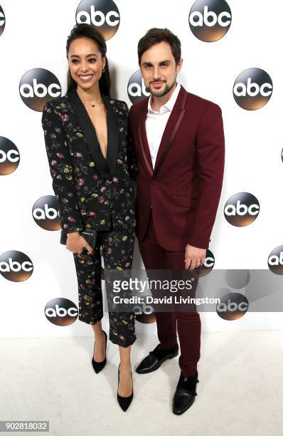 Actors Amber Stevens West and Andrew J. West attend Disney ABC Television Group's TCA Winter Press Tour 2018 at The Langham Huntington, Pasadena on...