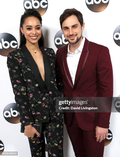 Actors Amber Stevens West and Andrew J. West attend Disney ABC Television Group's TCA Winter Press Tour 2018 at The Langham Huntington, Pasadena on...