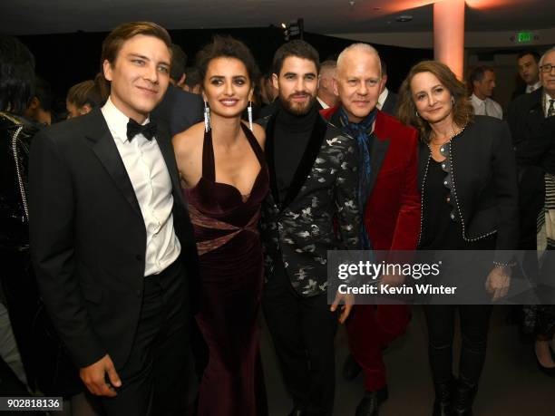 Actors Cody Fern, Penelope Cruz, Darren Criss, executive producers Ryan Murphy and Nina Jacobson pose at the after party for the premiere of FX's...