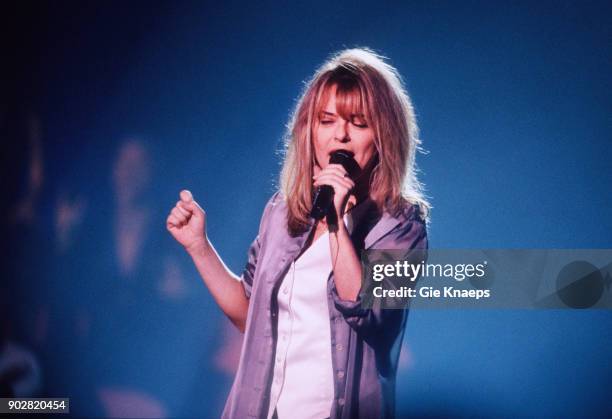 French singer France Gall performs on stage at Vorst Nationaal, Brussels, Belgium, 11th November 1993.