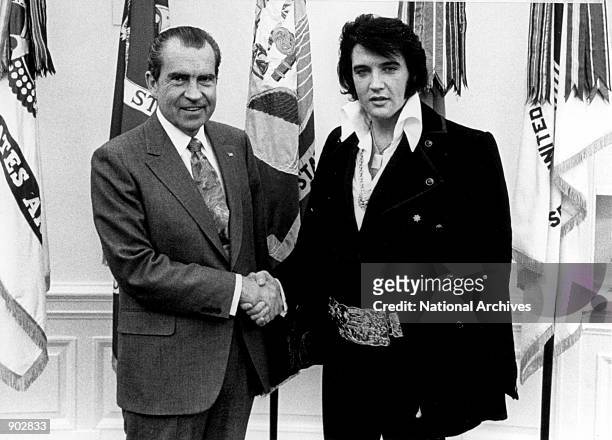 President Richard Nixon meets with Elvis Presley December 21, 1970 at the White House.
