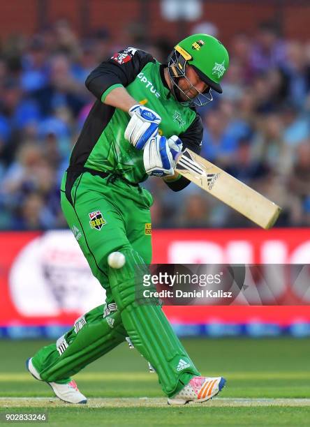 Ben Dunk of the Melbourne Stars bats during the Big Bash League match between the Adelaide Strikers and the Melbourne Stars at Adelaide Oval on...
