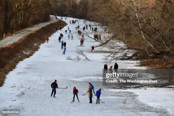 People skate at the Chesapeake and Ohio Canal National Historic Park on Sunday January 07, 2018 in Washington, DC.