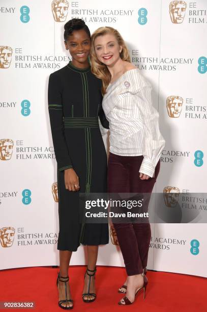 Letitia Wright and Natalie Dormer during The EE British Academy Film Award, BAFTA, nominations announcement at BAFTA on January 9, 2018 in London,...