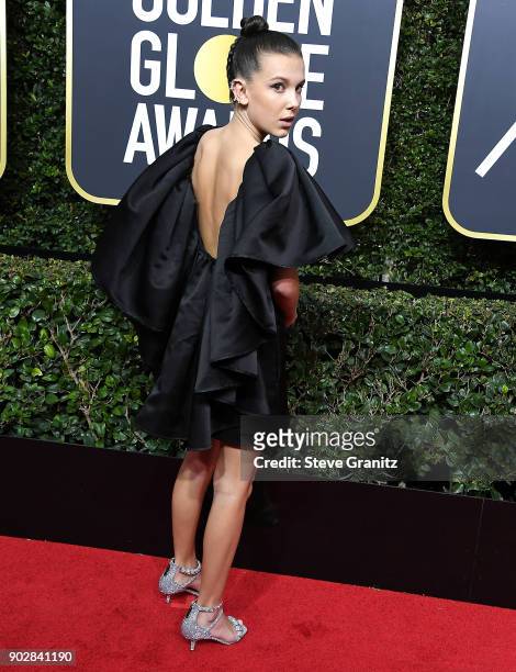 Millie Bobby Brown arrives at the 75th Annual Golden Globe Awards at The Beverly Hilton Hotel on January 7, 2018 in Beverly Hills, California.