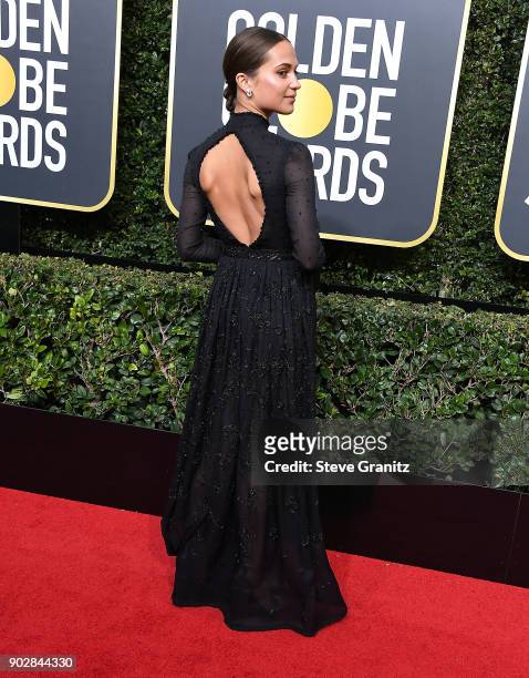Alicia Vikander arrives at the 75th Annual Golden Globe Awards at The Beverly Hilton Hotel on January 7, 2018 in Beverly Hills, California.