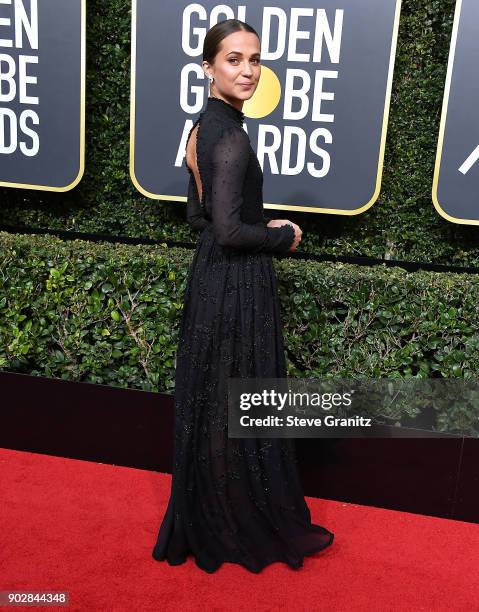 Alicia Vikander arrives at the 75th Annual Golden Globe Awards at The Beverly Hilton Hotel on January 7, 2018 in Beverly Hills, California.