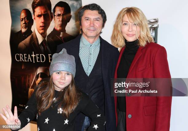Actor Lou Diamond Phillips , his Daughter Indigo Sanara Phillips and his Wife Yvonne Boismier Phillips attend the world premiere of "Created Equal"...