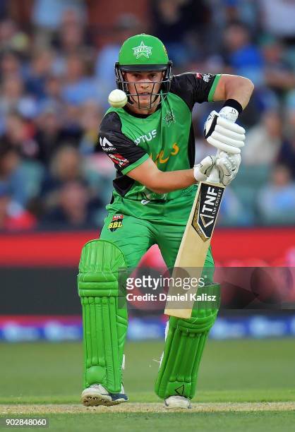 Seb Gotch of the Melbourne Stars bats during the Big Bash League match between the Adelaide Strikers and the Melbourne Stars at Adelaide Oval on...