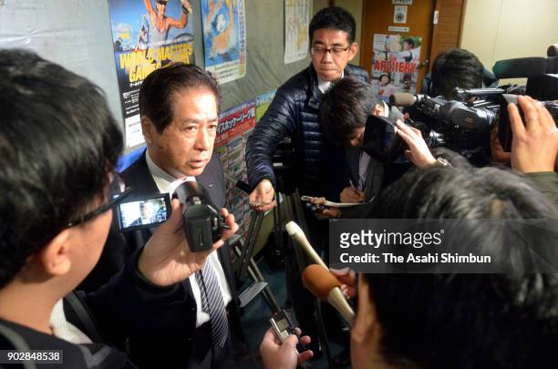 Osahiro Haruzono, director of the Japan Canoe Federation, faces the media on January 9, 2018 in Tokyo, Japan. 32-year-old Yasuhiro Suzuki, desperate...