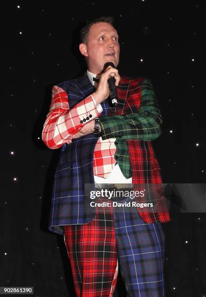 Doddie Weir, the former Scotland international and Newcastle Falcons player, addresses the audience during the Rugby Union Writers' Club Annual...