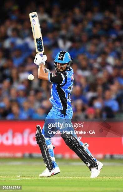 Jake Weatherald of the Adelaide Strikers cuts four during the Big Bash League match between the Adelaide Strikers and the Melbourne Stars at Adelaide...