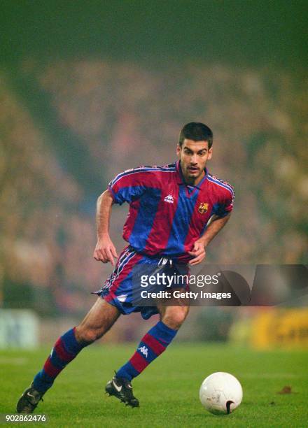 Barcelona player Pep Guardiola in action during a Spanish Cup match against Real Madrid at the Bernebau on January 30, 1997 in Madrid, Spain.