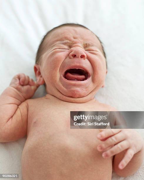 infant boy crying - schreiendes baby stock-fotos und bilder