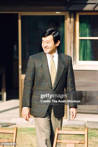 Crown Prince Naruhito is seen at the Shinhama Kamoba on December 10, 1992 in Ichikawa, Chiba, Japan.