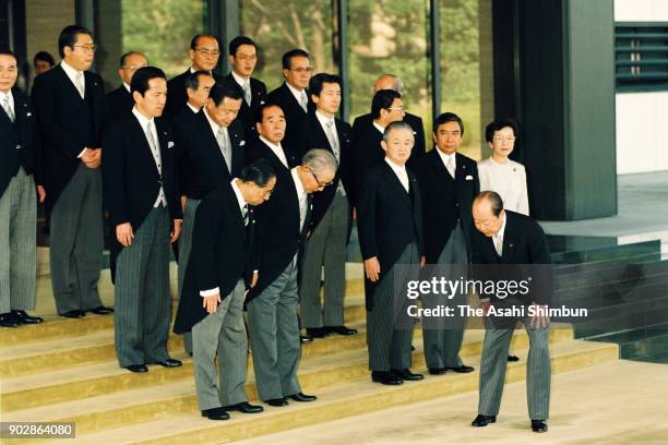 Prime Minister Kiichi Miyazawa and his cabinet members pose for photographs at the Imperial Palace on December 12, 1992 in Tokyo, Japan.