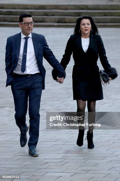 Former footballer Andy Woodward and partner Zelda Worthington arrive at Liverpool Crown Court for the trial of former Crewe Alexandria FC coach Barry...