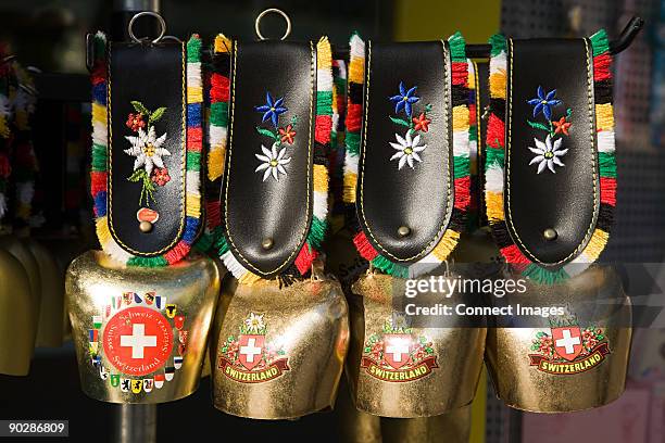 four swiss cow bells - tradition stock-fotos und bilder